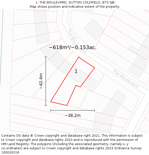 1, THE BOULEVARD, SUTTON COLDFIELD, B73 5JB: Plot and title map