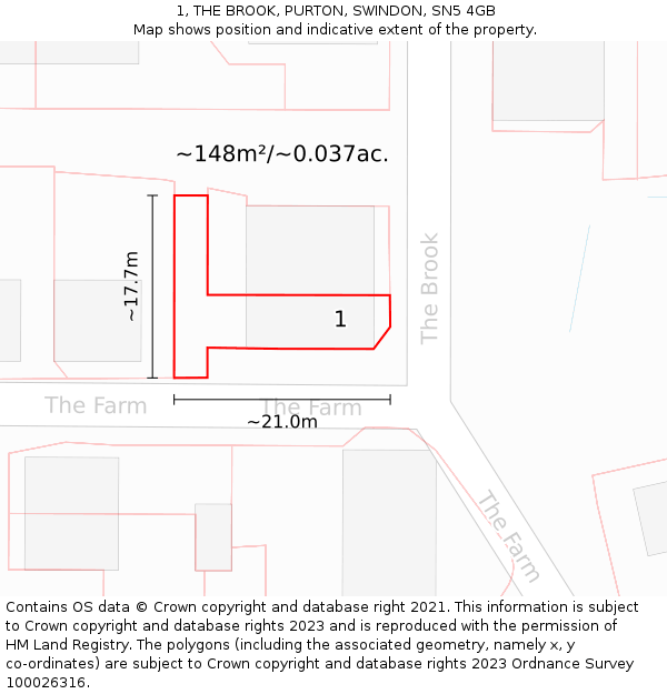 1, THE BROOK, PURTON, SWINDON, SN5 4GB: Plot and title map