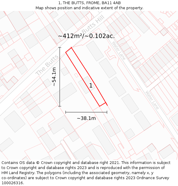 1, THE BUTTS, FROME, BA11 4AB: Plot and title map