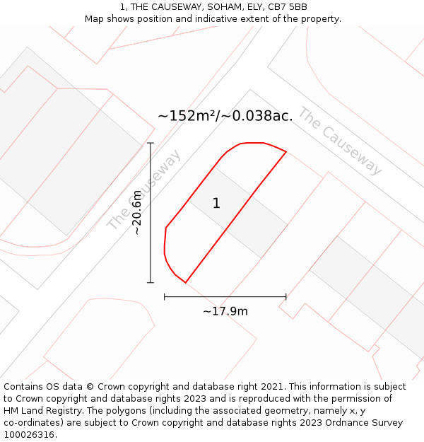 1, THE CAUSEWAY, SOHAM, ELY, CB7 5BB: Plot and title map