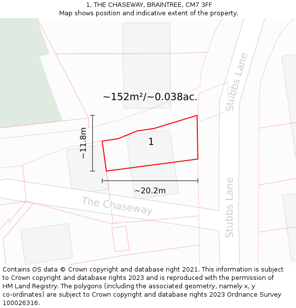 1, THE CHASEWAY, BRAINTREE, CM7 3FF: Plot and title map