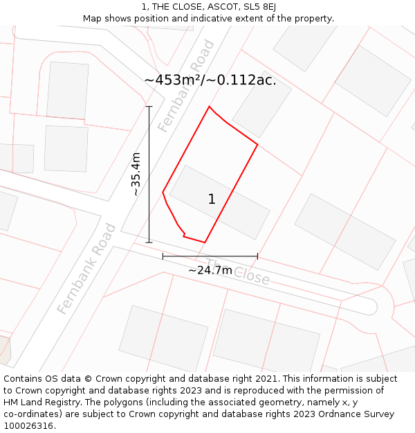 1, THE CLOSE, ASCOT, SL5 8EJ: Plot and title map