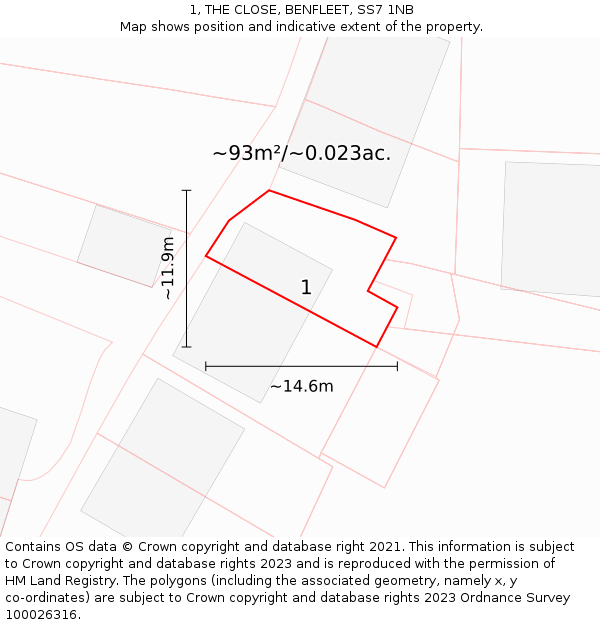 1, THE CLOSE, BENFLEET, SS7 1NB: Plot and title map