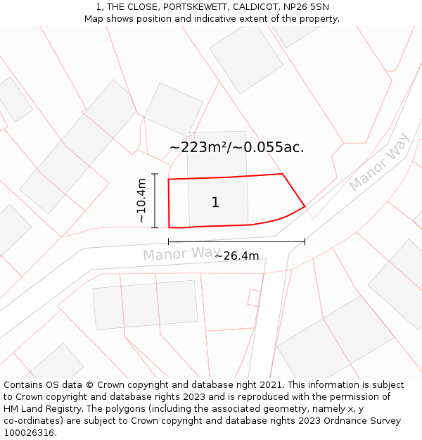 1, THE CLOSE, PORTSKEWETT, CALDICOT, NP26 5SN: Plot and title map