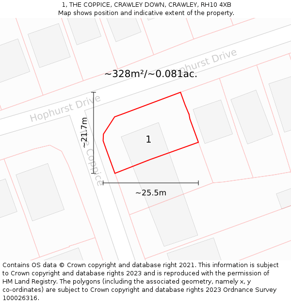 1, THE COPPICE, CRAWLEY DOWN, CRAWLEY, RH10 4XB: Plot and title map
