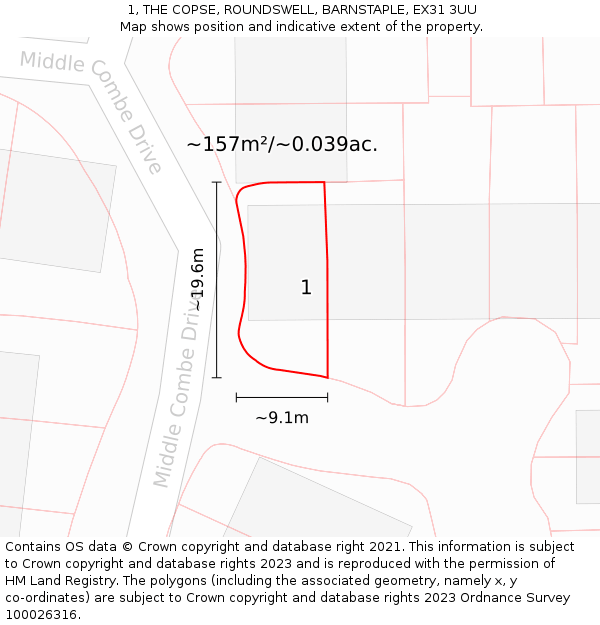 1, THE COPSE, ROUNDSWELL, BARNSTAPLE, EX31 3UU: Plot and title map