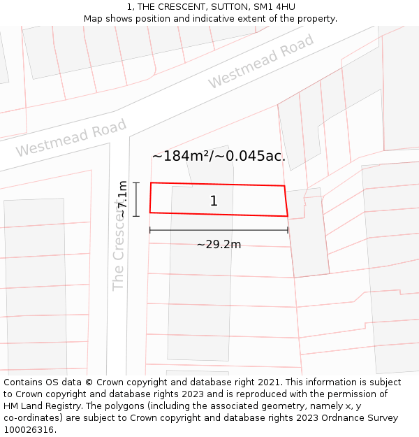 1, THE CRESCENT, SUTTON, SM1 4HU: Plot and title map