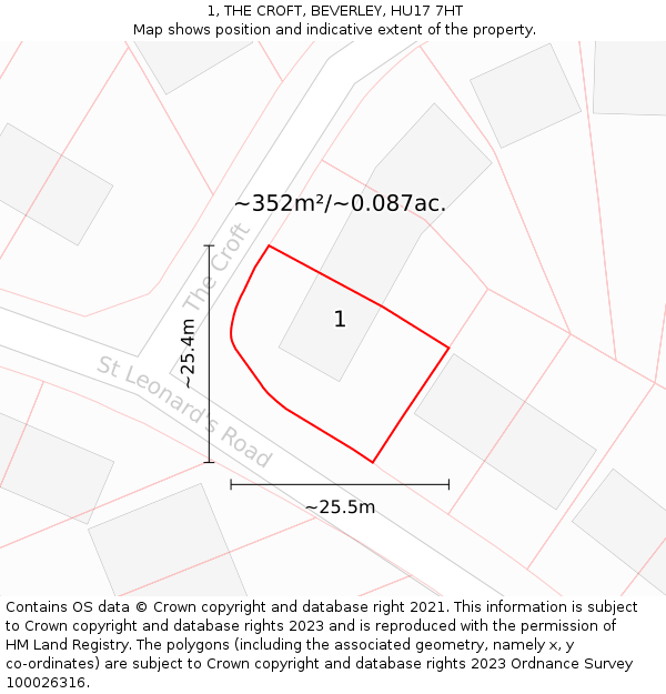 1, THE CROFT, BEVERLEY, HU17 7HT: Plot and title map