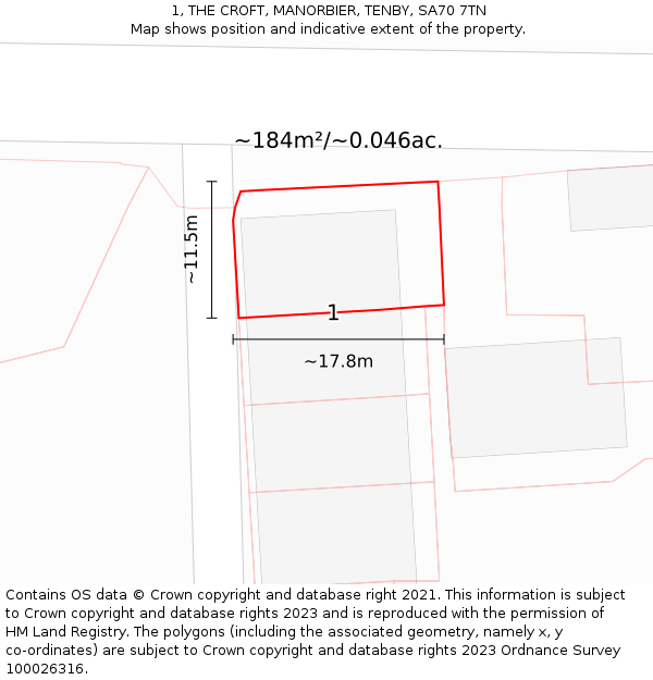 1, THE CROFT, MANORBIER, TENBY, SA70 7TN: Plot and title map