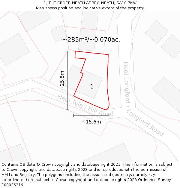 1, THE CROFT, NEATH ABBEY, NEATH, SA10 7NW: Plot and title map