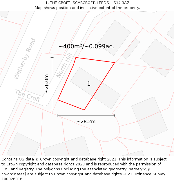 1, THE CROFT, SCARCROFT, LEEDS, LS14 3AZ: Plot and title map