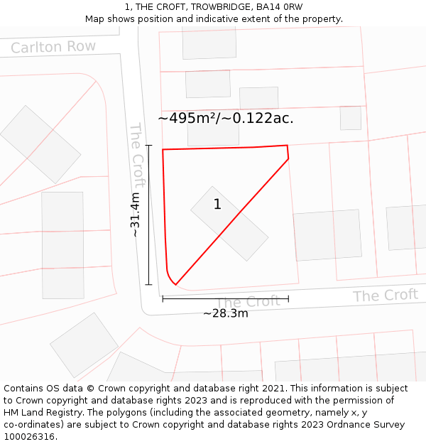 1, THE CROFT, TROWBRIDGE, BA14 0RW: Plot and title map