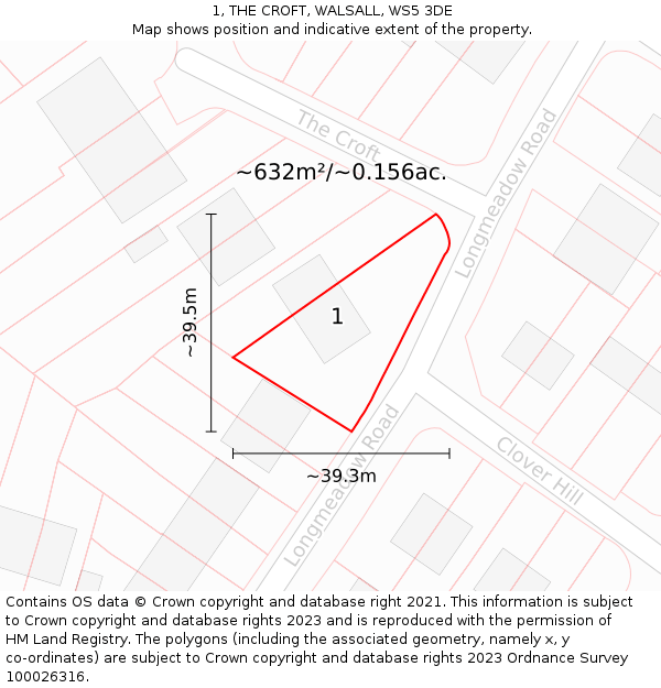 1, THE CROFT, WALSALL, WS5 3DE: Plot and title map