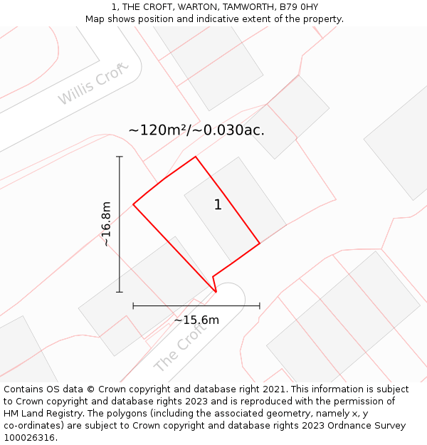 1, THE CROFT, WARTON, TAMWORTH, B79 0HY: Plot and title map