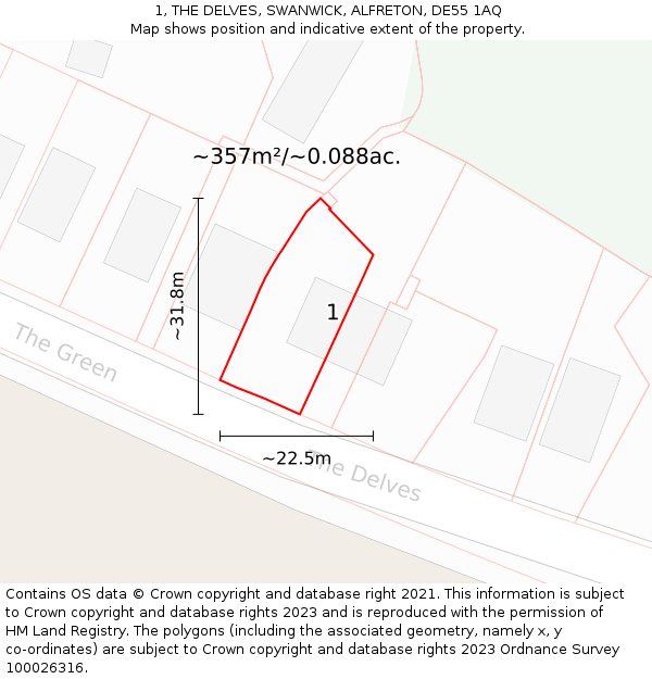 1, THE DELVES, SWANWICK, ALFRETON, DE55 1AQ: Plot and title map