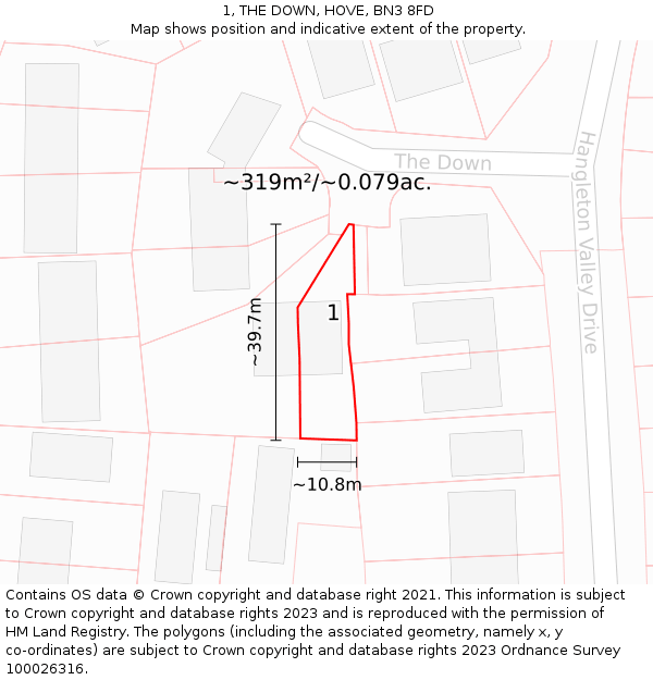 1, THE DOWN, HOVE, BN3 8FD: Plot and title map