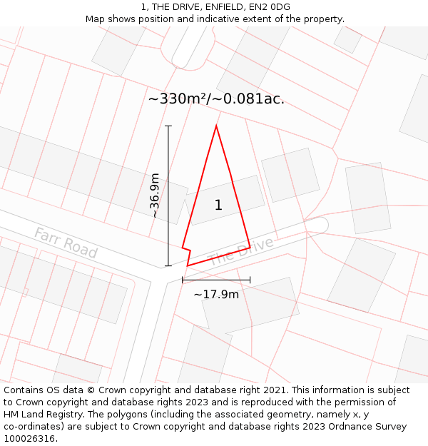 1, THE DRIVE, ENFIELD, EN2 0DG: Plot and title map
