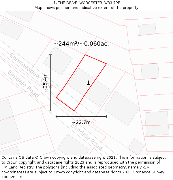 1, THE DRIVE, WORCESTER, WR3 7PB: Plot and title map