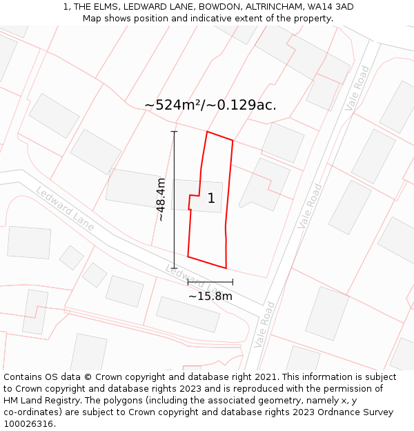 1, THE ELMS, LEDWARD LANE, BOWDON, ALTRINCHAM, WA14 3AD: Plot and title map