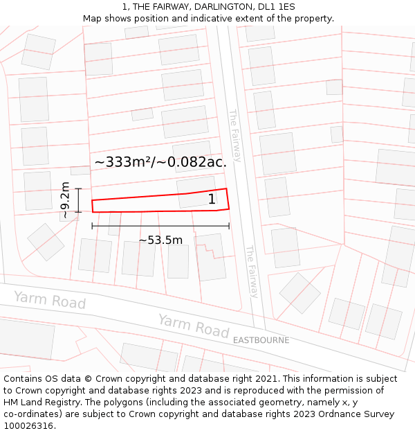 1, THE FAIRWAY, DARLINGTON, DL1 1ES: Plot and title map