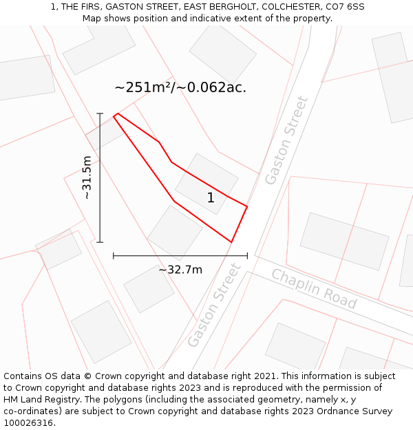 1, THE FIRS, GASTON STREET, EAST BERGHOLT, COLCHESTER, CO7 6SS: Plot and title map