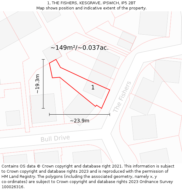 1, THE FISHERS, KESGRAVE, IPSWICH, IP5 2BT: Plot and title map