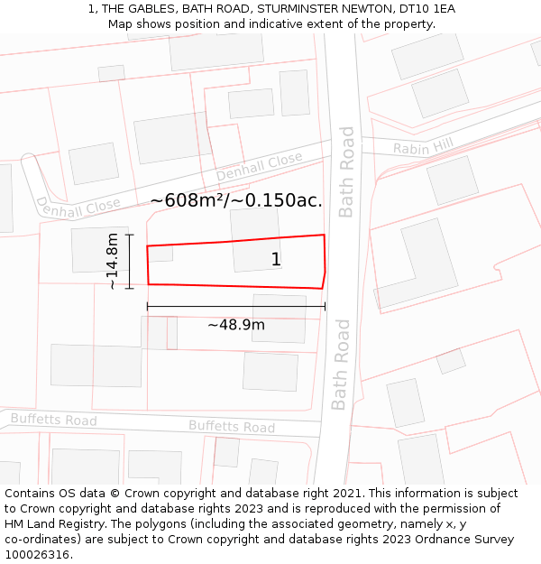 1, THE GABLES, BATH ROAD, STURMINSTER NEWTON, DT10 1EA: Plot and title map