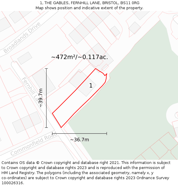 1, THE GABLES, FERNHILL LANE, BRISTOL, BS11 0RG: Plot and title map
