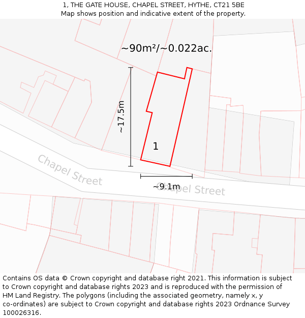1, THE GATE HOUSE, CHAPEL STREET, HYTHE, CT21 5BE: Plot and title map