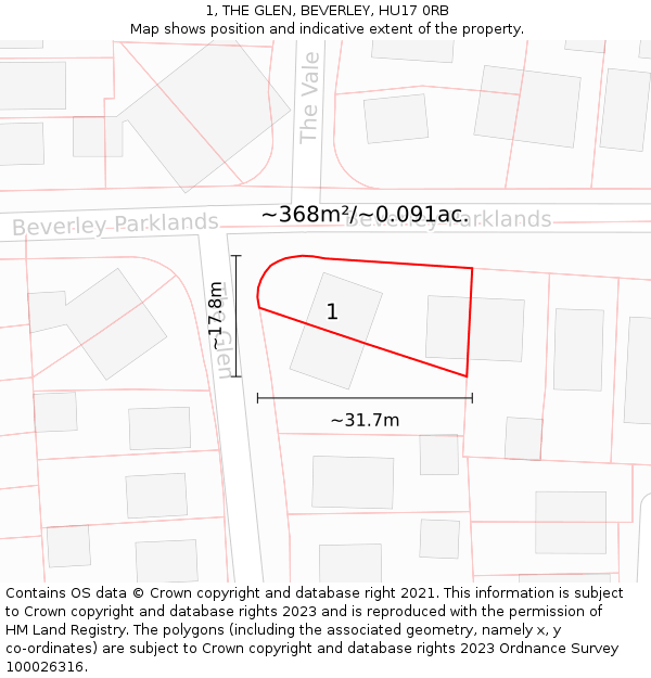 1, THE GLEN, BEVERLEY, HU17 0RB: Plot and title map