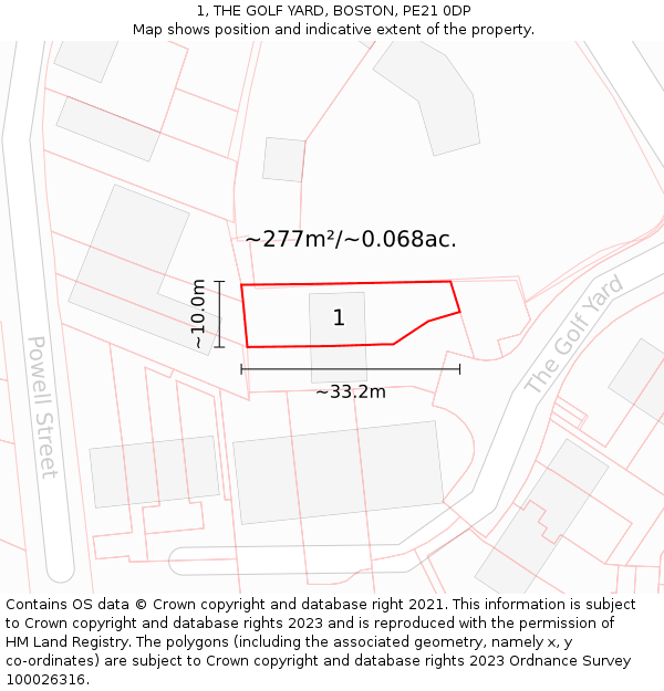 1, THE GOLF YARD, BOSTON, PE21 0DP: Plot and title map