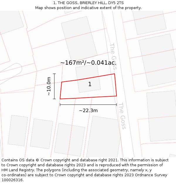 1, THE GOSS, BRIERLEY HILL, DY5 2TS: Plot and title map