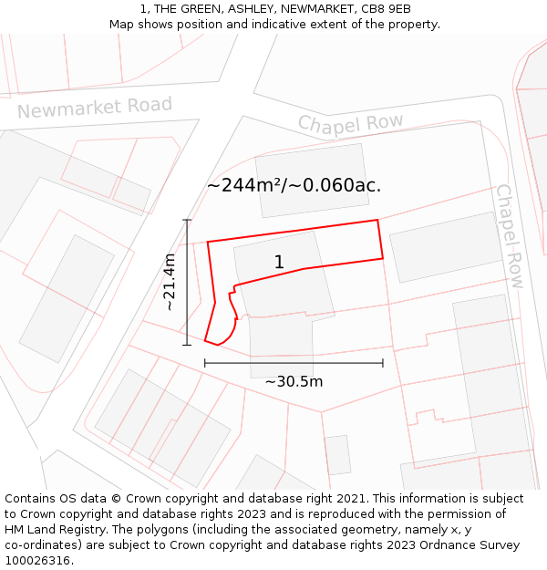 1, THE GREEN, ASHLEY, NEWMARKET, CB8 9EB: Plot and title map