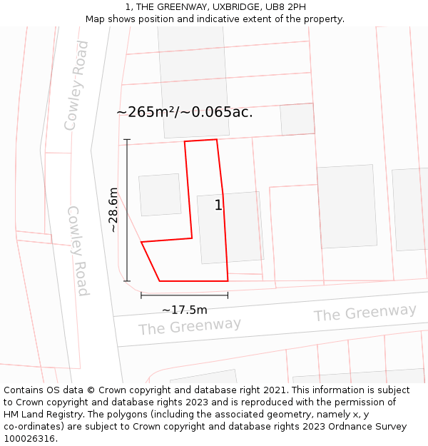 1, THE GREENWAY, UXBRIDGE, UB8 2PH: Plot and title map