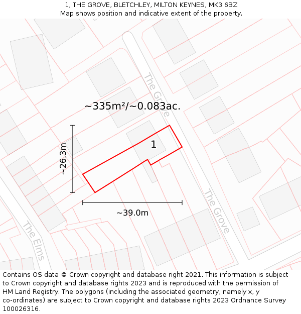 1, THE GROVE, BLETCHLEY, MILTON KEYNES, MK3 6BZ: Plot and title map