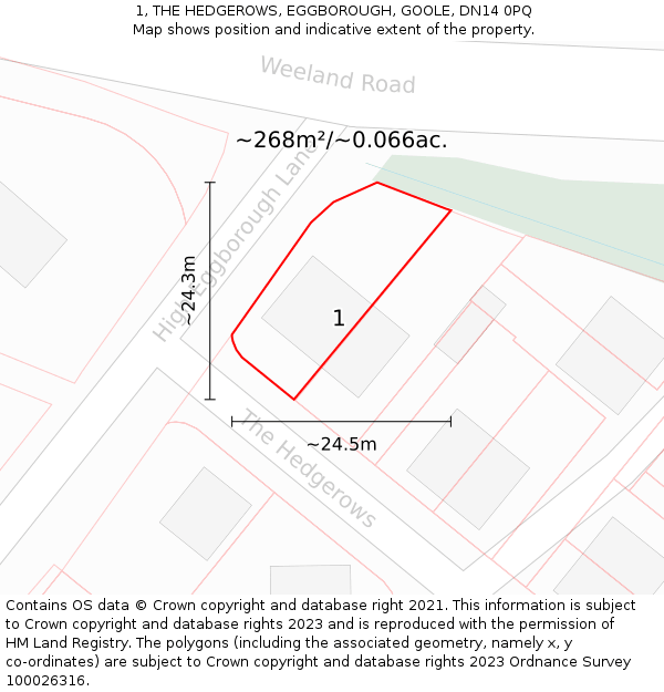 1, THE HEDGEROWS, EGGBOROUGH, GOOLE, DN14 0PQ: Plot and title map