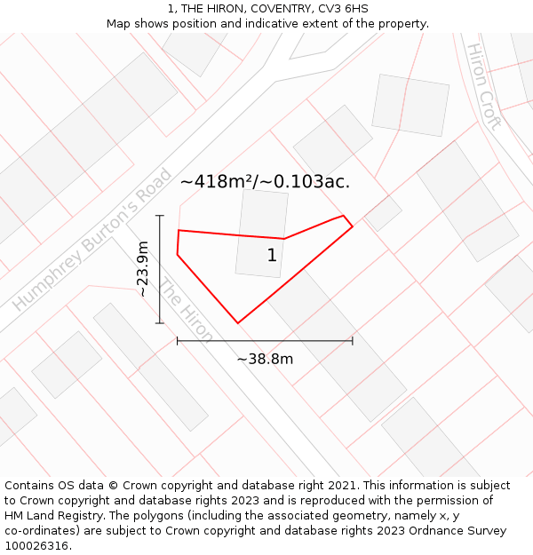 1, THE HIRON, COVENTRY, CV3 6HS: Plot and title map
