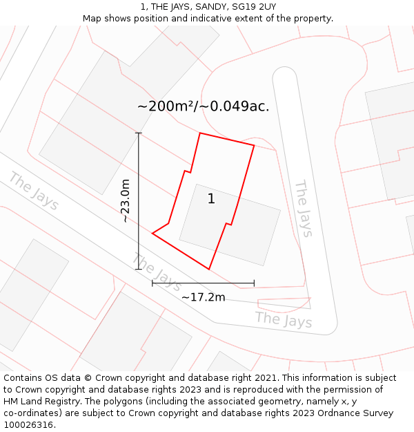 1, THE JAYS, SANDY, SG19 2UY: Plot and title map