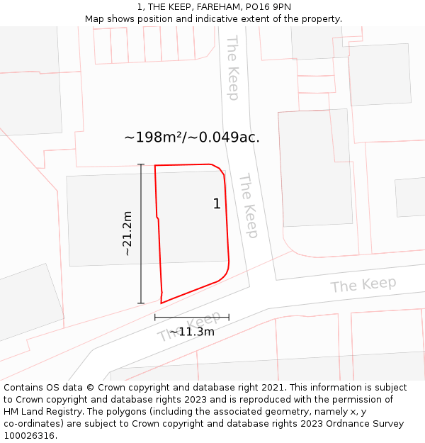 1, THE KEEP, FAREHAM, PO16 9PN: Plot and title map