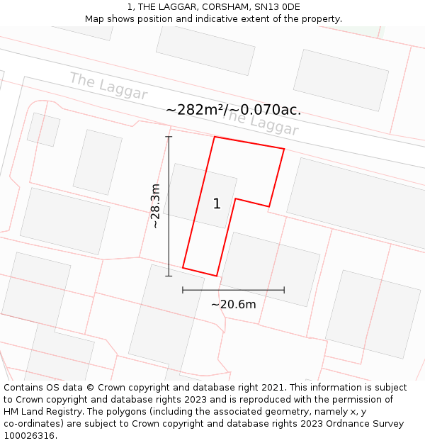 1, THE LAGGAR, CORSHAM, SN13 0DE: Plot and title map