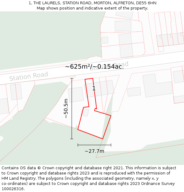 1, THE LAURELS, STATION ROAD, MORTON, ALFRETON, DE55 6HN: Plot and title map