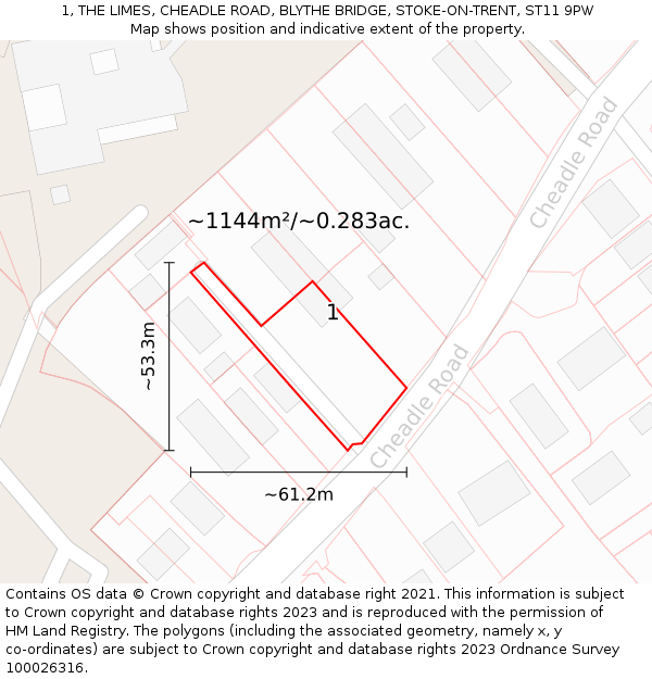 1, THE LIMES, CHEADLE ROAD, BLYTHE BRIDGE, STOKE-ON-TRENT, ST11 9PW: Plot and title map