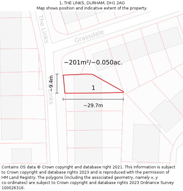 1, THE LINKS, DURHAM, DH1 2AG: Plot and title map