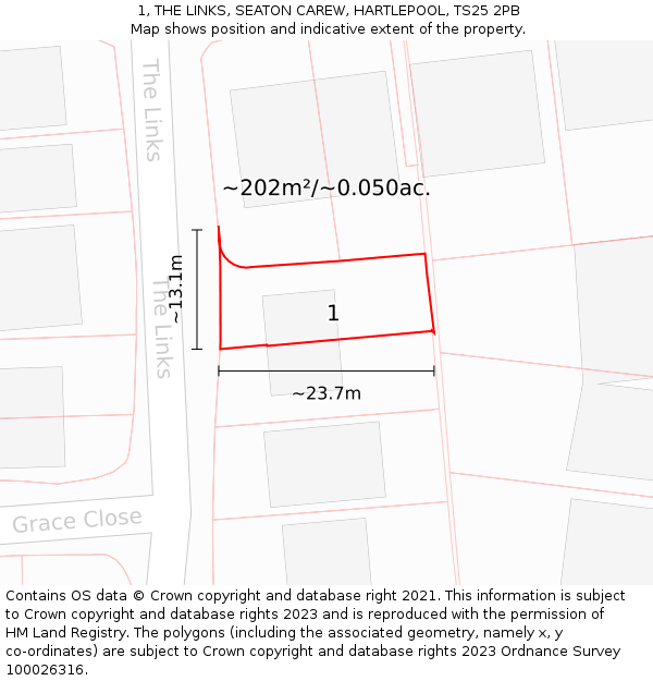1, THE LINKS, SEATON CAREW, HARTLEPOOL, TS25 2PB: Plot and title map