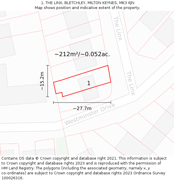 1, THE LINX, BLETCHLEY, MILTON KEYNES, MK3 6JN: Plot and title map