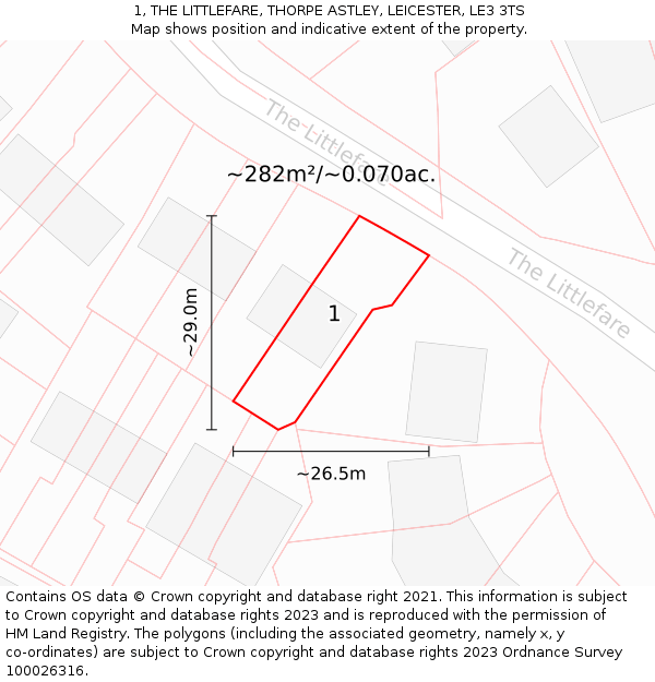 1, THE LITTLEFARE, THORPE ASTLEY, LEICESTER, LE3 3TS: Plot and title map