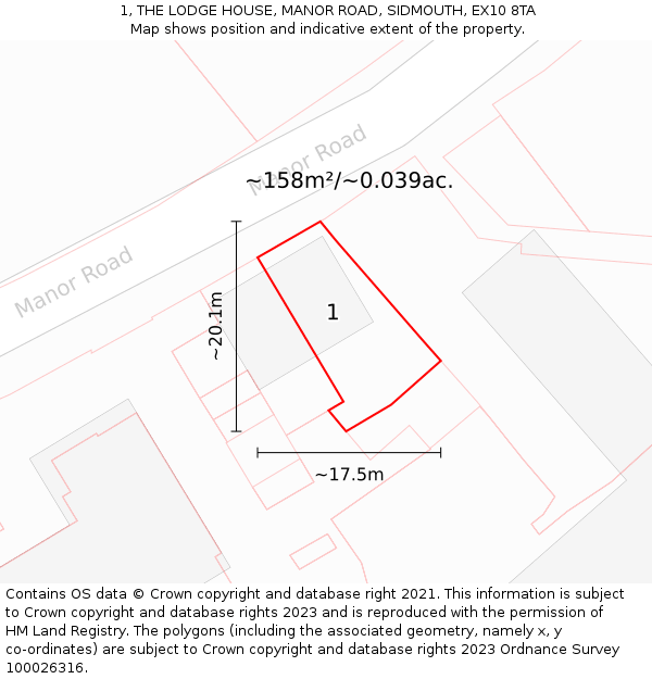 1, THE LODGE HOUSE, MANOR ROAD, SIDMOUTH, EX10 8TA: Plot and title map