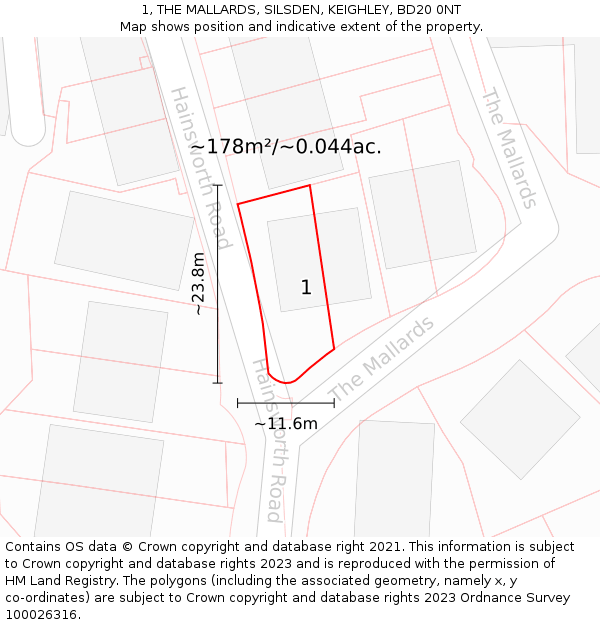 1, THE MALLARDS, SILSDEN, KEIGHLEY, BD20 0NT: Plot and title map