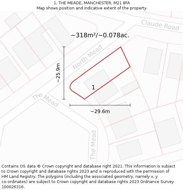 1, THE MEADE, MANCHESTER, M21 8FA: Plot and title map
