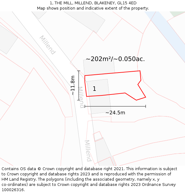 1, THE MILL, MILLEND, BLAKENEY, GL15 4ED: Plot and title map